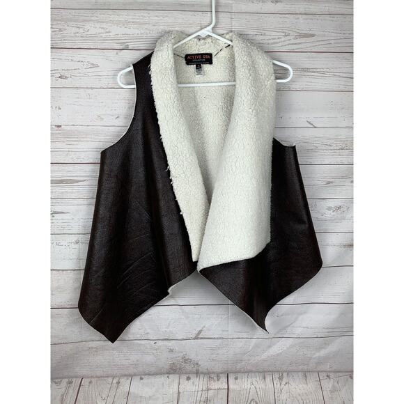 ACTIVE‎ USA Collection Vest Womens small brown faux leather fur vest open front - Picture 1 of 4
